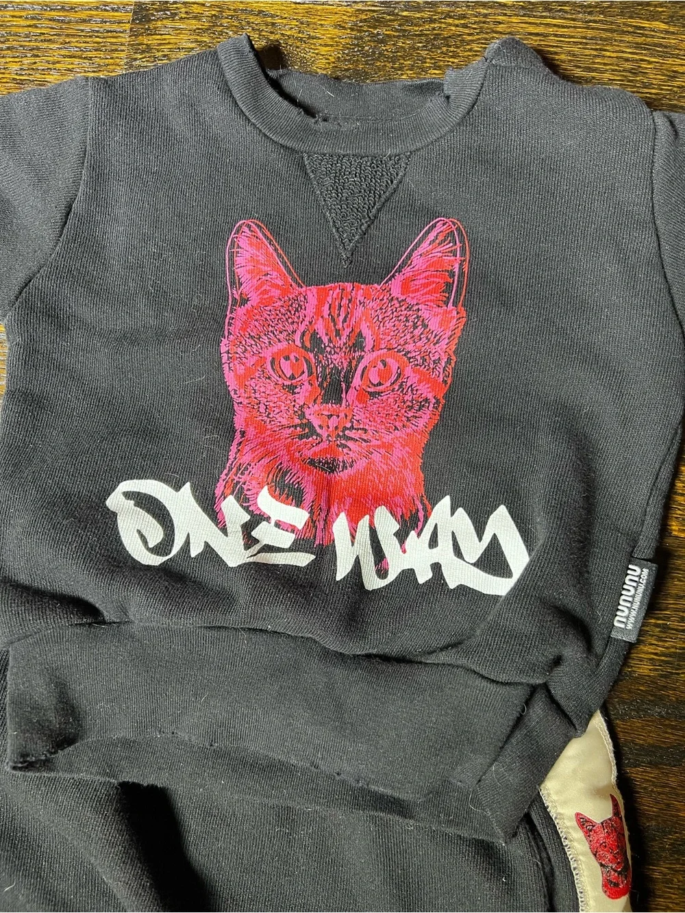 Nununu 12-18 Months Black Cool Cats Sweatshirt and Pants Set